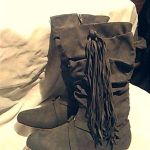 Ladies Dark Brown Suede Fringe Boots